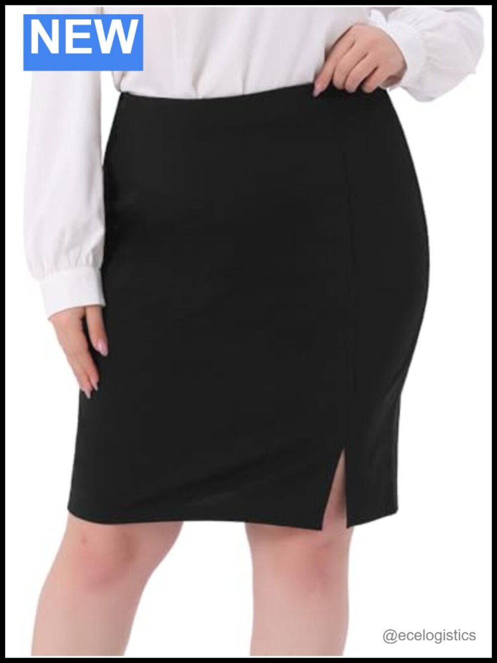Plus Size High Waisted Stretchy Pencil Skirt Knee Length